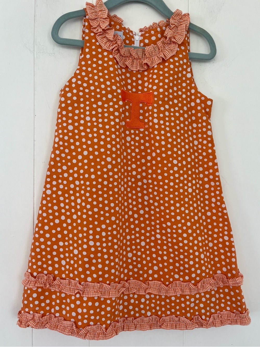 Vive La Fete Tennessee VOLS dress Orange White Dots Size 4T Embroidered T Logo